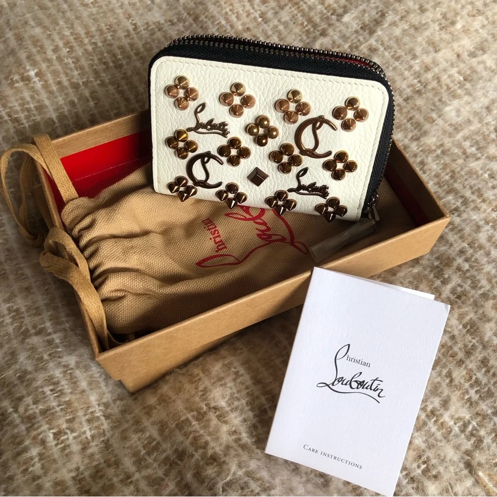 Christian Louboutin Panettone White Leather Stud Small Coin Purse Wallet - Picture 14 of 15